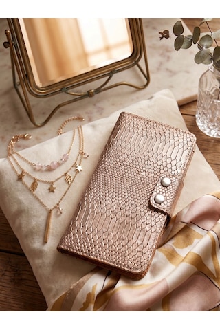 Luna Luster Anneler Günü Hediye Hakiki Deri Gold Yılan Baskı Telefon Bölmeli Kadın Portföy Cüzdan Ve Kartlık Drc52 Rose Gold