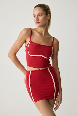Grimelange Urban Beat Marıa Kadın Şerit Biye Detaylı Yırtmaçlı Yumuşacık Kırmızı Etek Kırmızı