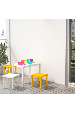 Çocuk Taburesi, Sarı Renk Meridyendukkan 28x27 Cm Polipropilen Plastik Kare Tabure Kahverengi