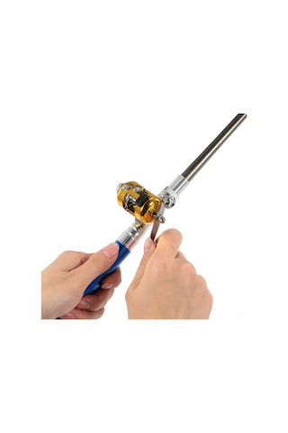 Folinda Mini Mavi Balıkçılık Seti: Aluminyum Çelik Kamış + Makine + İp + Yem Kutusu - Taşınabilir 99cm Uzunluklı