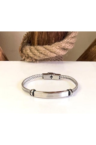 Silver Renk İnce Kordon Çelik Erkek Bileklik 22 Cm