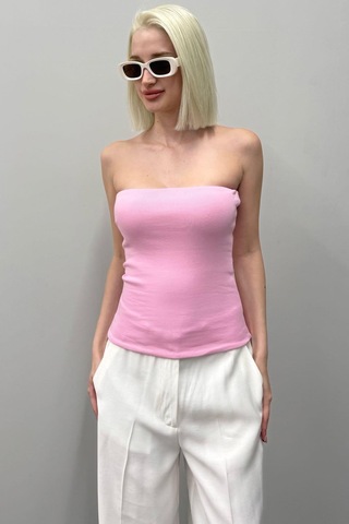 Seeh Pembe Straplez Basic Kadın Bluz Sh247 Standart