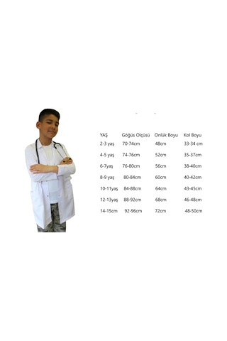 Erkek Çocuk Doktor Önlüğü 2 -15 Yaş Aralığı Beyaz Önlük