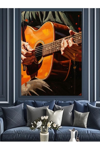 Akustik Gitar Çalan Sanatçı Portresi Dekoratif Kanvas - Mdf Ahşap Tablo