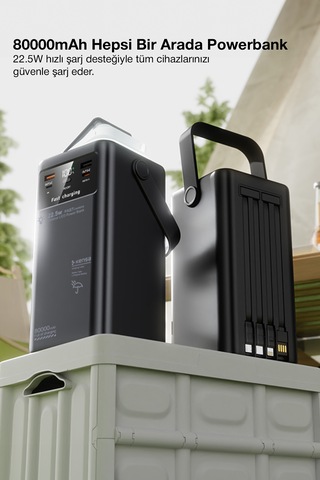 80.000mah Kamp 30w 22.5w Qc Hızlı Şarjlı Dahili Usb-c Kablolu Led Işıklı Dijital Göstergeli Taşınabilir Güç İstasyonu