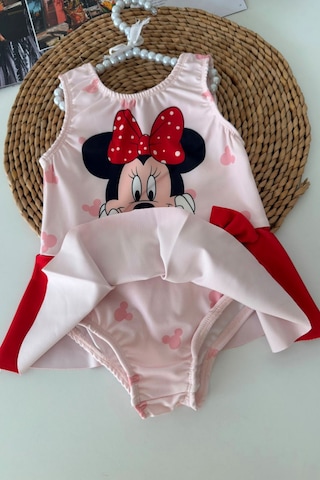 Minigimin Cicileri Mnn Baskılı Fiyonk Detaylı Kız Çocuk Mayo Bikini - Pembe