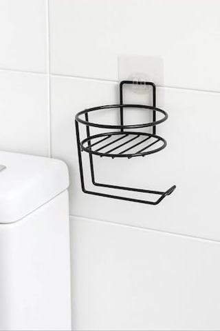 Orret Home Yapışkanlı Tuvalet Kağıtlığı Mat Siyah Metal Tuvalet Kağıt Tutacağı Ve Yedek Standı, Delmeden Montaj, Suya Dayanıklı Banyo Organizeri Yuvarlak 16.5 x 12.2 x 11.2 CM