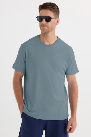 Tudors Unisex Relax Fit Rahat Kesim %100 Pamuk Yumuşak Dokulu Hafif Kalın Mavi Bisiklet Yaka Tişört-34937 Mavi