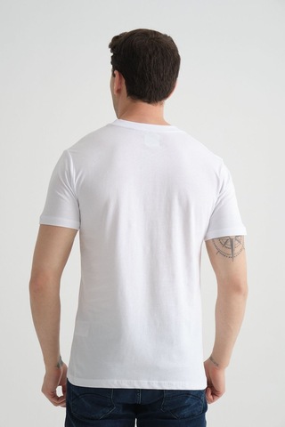 Shooter Sportwear Shooter Erkek T-shirt Minimal Baskılı Pamuklu Kumaş Standart Kalıp Beyaz