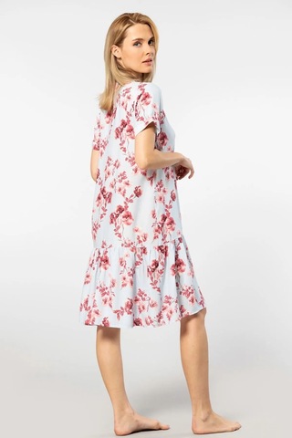 Türen 3603 Kadın Kısa Kollu Dokuma V Yaka Önden Düğmeli Elbise-mavi Mavi