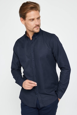Tudors Slim Fit Uzun Kollu Dar Kesim Düğmeli Yaka Pamuklu Düz Oxford Lacivert Erkek Gömlek-31030-lacivert Lacivert