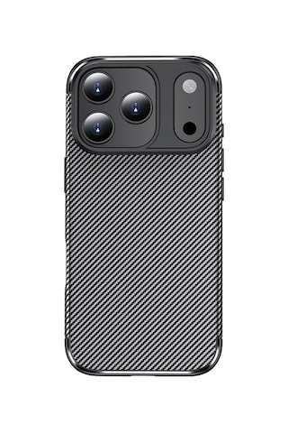 Apple Uyumlu iPhone 17 Pro Kılıf Karbon Silikon Case Kapak Siyah