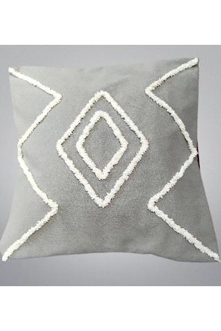 El İşlemesi Punch Nakışlı Kırlent Kılıfı Gri