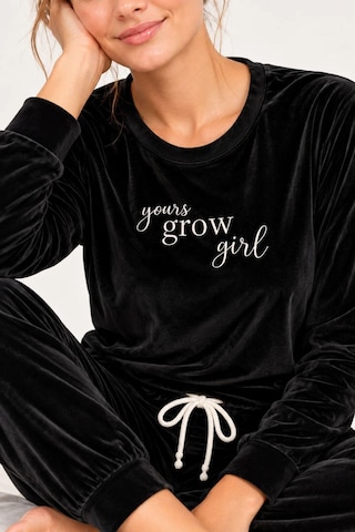 Gd Goldoremi Kadın Premium Likralı Uzun Kollu Kadife Pijama Takım Siyah