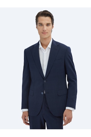 Lacivert Kareli Modern Fit Yün Karışımlı Takım Elbise Lacivert