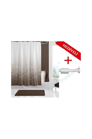 Kahverengi Kareli Boru Hediyeli Banyo Perdesi Borusu Kahverengi