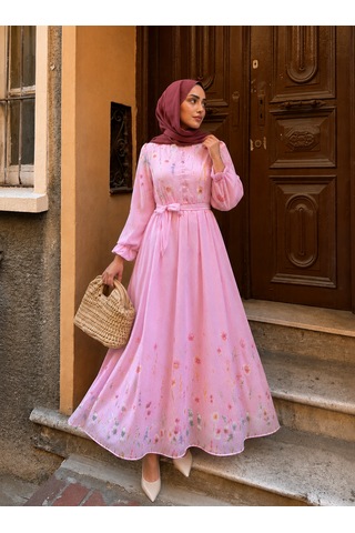 Efulim Womens Modal Tül Şifon Elbise Pembe
