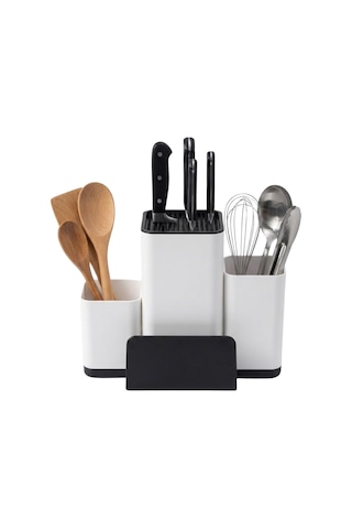Bıçak Organizeri Ve Mutfak Gereçleri Düzenleyici Çok Bölmeli Kaymaz Tabanlı Modern Bıçaklık, Ve Metal Bıçaklara Uygun Saklama Standı, Kaşık Spatula Ve Kepçe Düzenleyici Sku: Smgstk42e11c3c1c Açık Gri