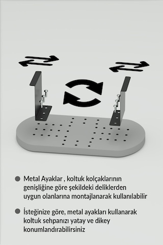 Pazarella Yan Sehpa Ayarlanabilir Tepsi Oval Dekoratif Modern Yatay Dikey Koltuk Sehpası Krem Beyaz