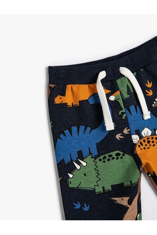 Koton Dinozorlu Jogger Eşofman Altı Beli Bağlamalı Şardonlu Pamuklu Lacivert Desenli 4wmb40106tk 4WMB40106TK7D0 Lacivert