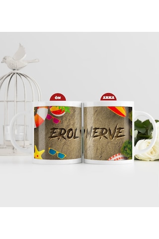 Bk Gift Kişiye Özel Aşkını Kumsala Yazdım Beyaz Kupa Bardak-2, Sevgiliye Hediye, Yıl Dönümü Hediyesi Kobitmeyencom32699 Bk Gift