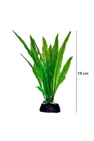 Plastik Yapay Akvaryum Bitkisi Dekoru 18 Cm - Geniş Yaprak Yeşil