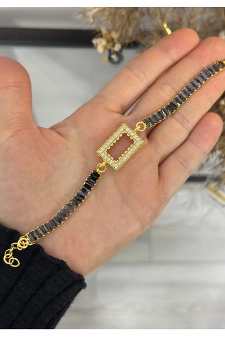 Dikdörtgen Gram Altınlık Siyah Baget Bileklik 17+3 Cm Çok Renkli