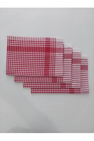 Pamuklu Kırmızı Renkli Pöti Kareli 4'lü Kurulama Bezi,peçete