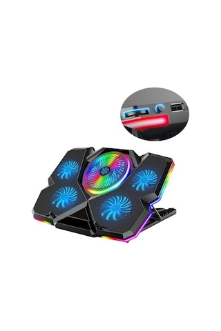 RGB Işıklı 5 Fanlı Notebook Soğutucu Mavi Ledli Telefon Tutuculu