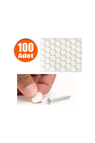 100 Adet Yapışkanlı Vida Tapası Beyaz Vida Kapatıcı Kapağı