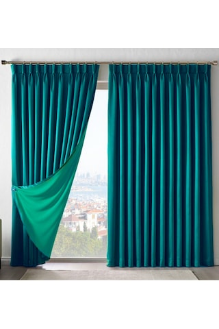 Dauble Blackut Karartma Perde Tek Kanat 1x2 Amerikan Pileli Fon Perde Petrol