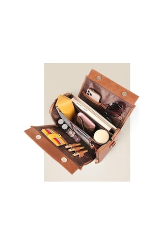 Shidai888 Retro Deri Kadın Çanta Kahverengi