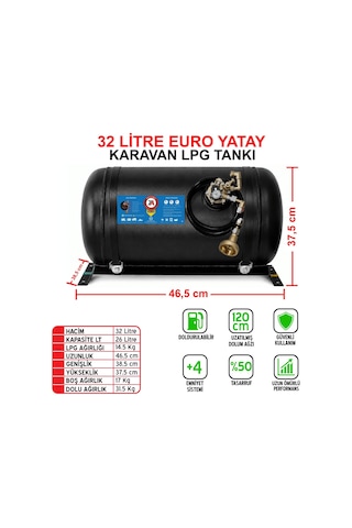 32 Litre Euro Yatay Karavan Lpg Tankı Siyah