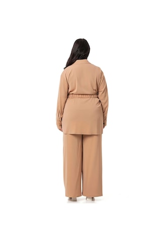 Disentis Büyük Beden Beli Kemerli Gömlek Pantolon Camel İkili Takım-camel Camel