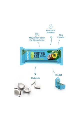 Waspco Co Yüksek Protein Bar - Hindistan Cevizli 50g X 12 Adet