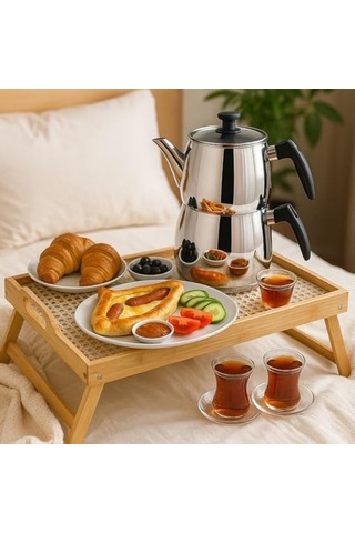 Bambu Serisi 50x30 Cm Camlı Ayaklı Dekoratif Tepsi