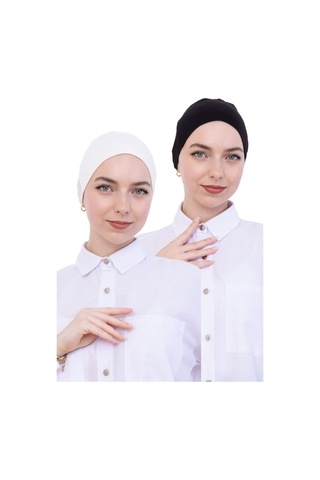 Modish Group Kadın Tesettür Bone Bağcıklı Dikişsiz Penye 4 Parça Set Siyah, Lacivert, Krem, Açık Vizon