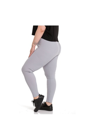 Büyük Beden Fitilli Beli Lastikli Bilek Hizasında Gri Bayan Tayt