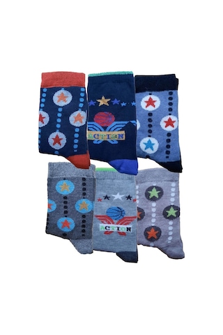 12 Li Erkek Çocuk Baskılı Uzun Soket Çorap Renkli Çocuk Çorap