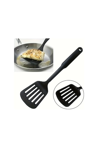Trendooze 1 Adet Gaojunshop01 Siyah Yapışmaz Nylon Oluklu Spatula Isıya Dayanıklı Bpa İçermez Ergonomik Saplı Siyah Siyah