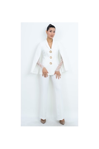 Dorne Moda Özel Koleksiyon Dantel Detaylı Takım Elbise - Düğün - Mezuniyet - Ofis Şıklığı Pembe