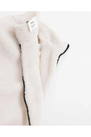 No Plan Erkek Oversize Fermuarlı Pelüş Sweat Ceket-Beyaz