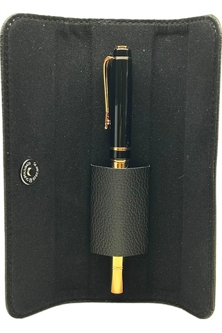 Siyah Rose Bakır Deri Kılıflı Tükenmez Roller İmze Kalemi 1209alt