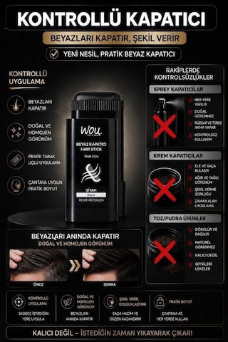 Wou Beyaz Kapatıcı Tarak Uçlu Hair Stick 15 Gr Siyah