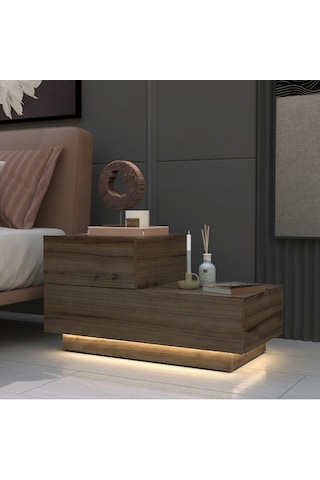 Kayra Kmd002 Led Işıklı Komodin 2 Çekmeceli Modern Tasarım Antik Ceviz