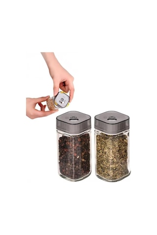 Digithome Etiketli 12 Li Döner Kapaklı Cam Kare Baharatlık Seti 120ml Thn86502 C- 1-1-18 Şeffaf