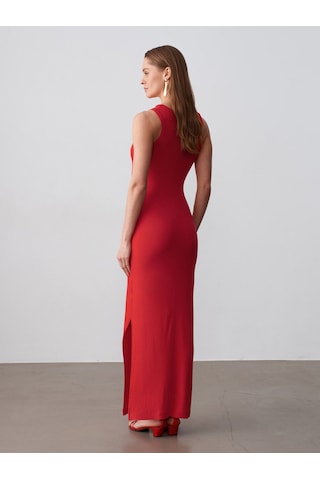 Dilvin 91652 Fitilli Midi Elbise-kırmızı