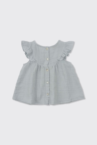 Kız Bebek Kolları Fırfırlı Yumuşak Dokulu Müslin Mavi Bluz 636109