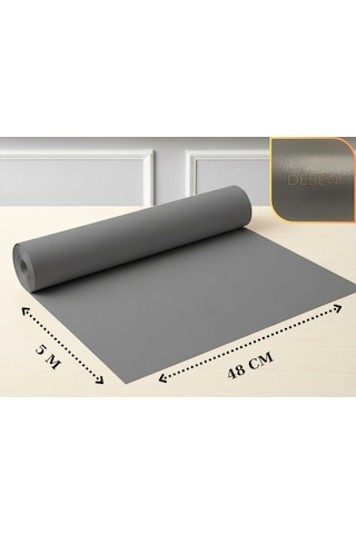 48 Cm X 5 M - Antrasit Suni Deri, Kumaş Desenli, Çekmece İçi Kaydırmaz Halı , Raf Örtüsü