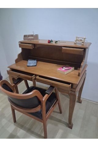 Çalışma Masa İlhm 90634 Klasik Takım Dilimli Sandalye Lüks Klasik Ceviz Renk Model Kahverengi